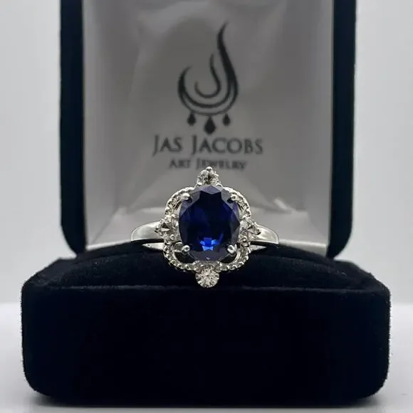 Beautiful 3.5ctw Oval Cut Lab Grown Sapphire Ring Size 7